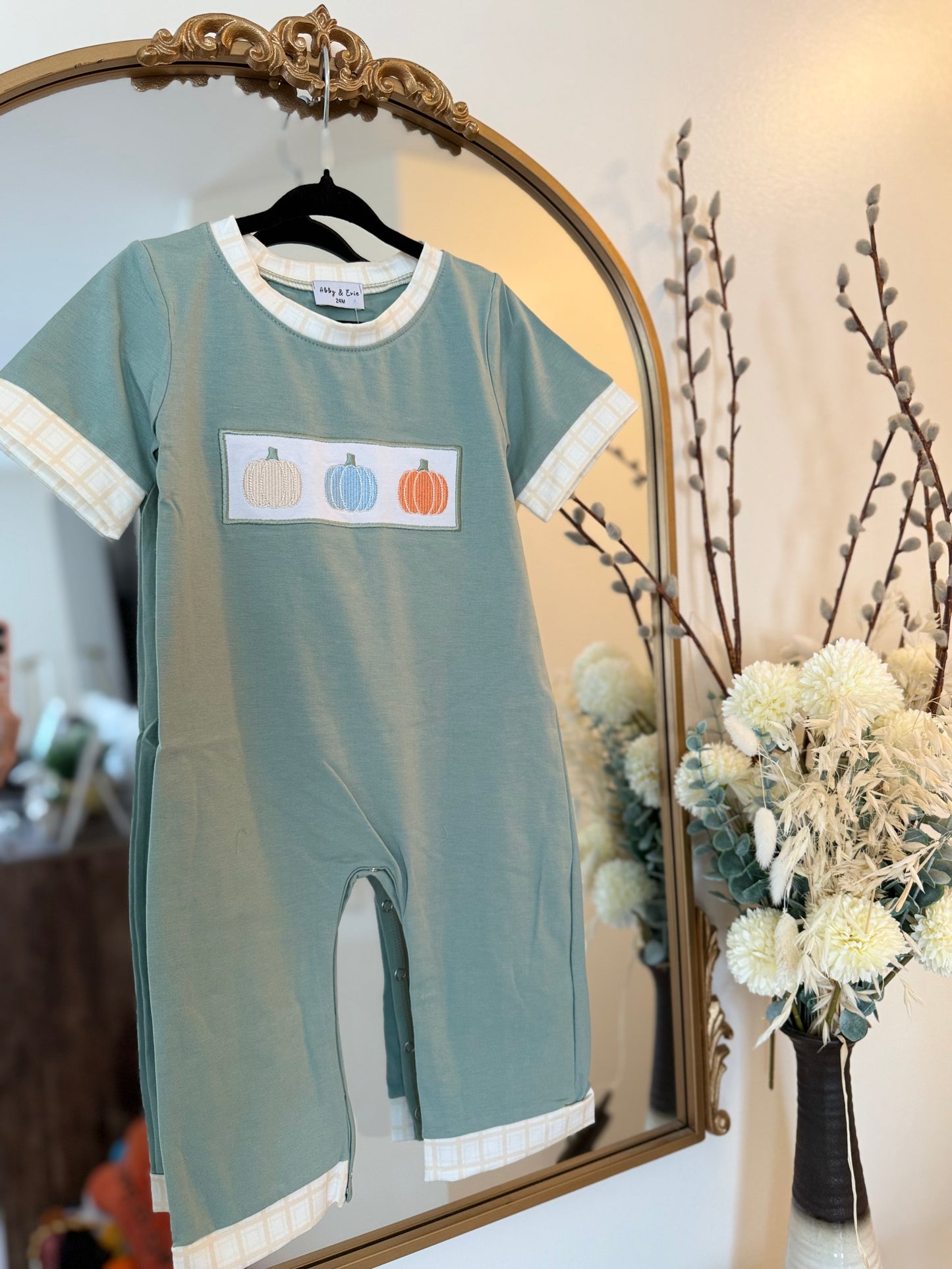 Boys embroidered pumpkin romper