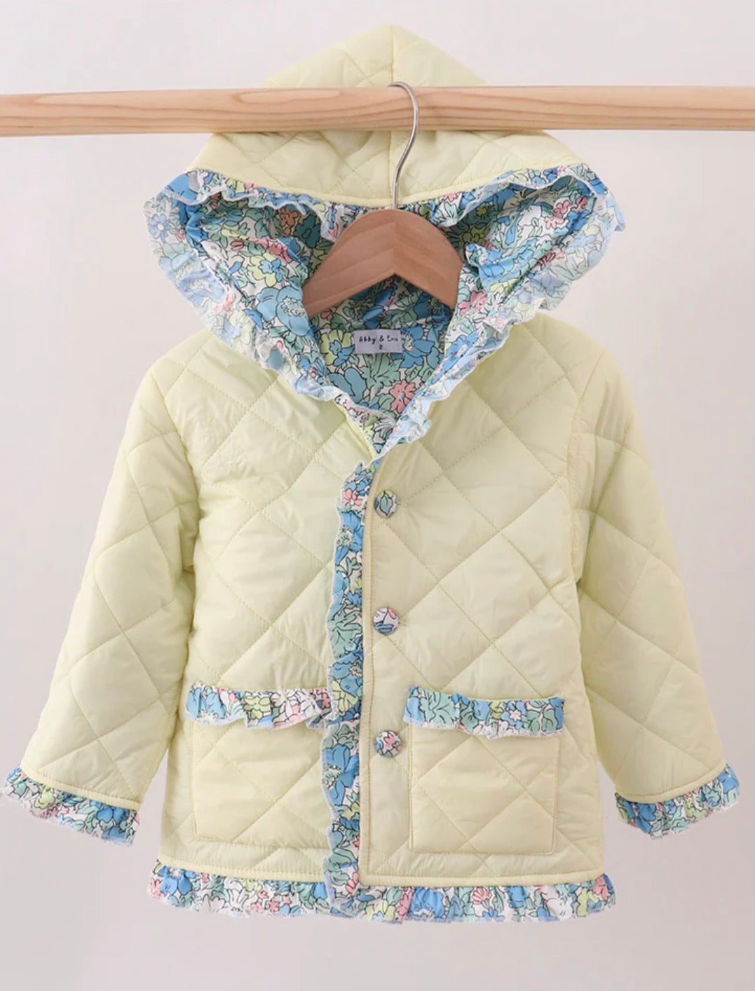 Girls Light yellow & blue ruffle quilted jacket
