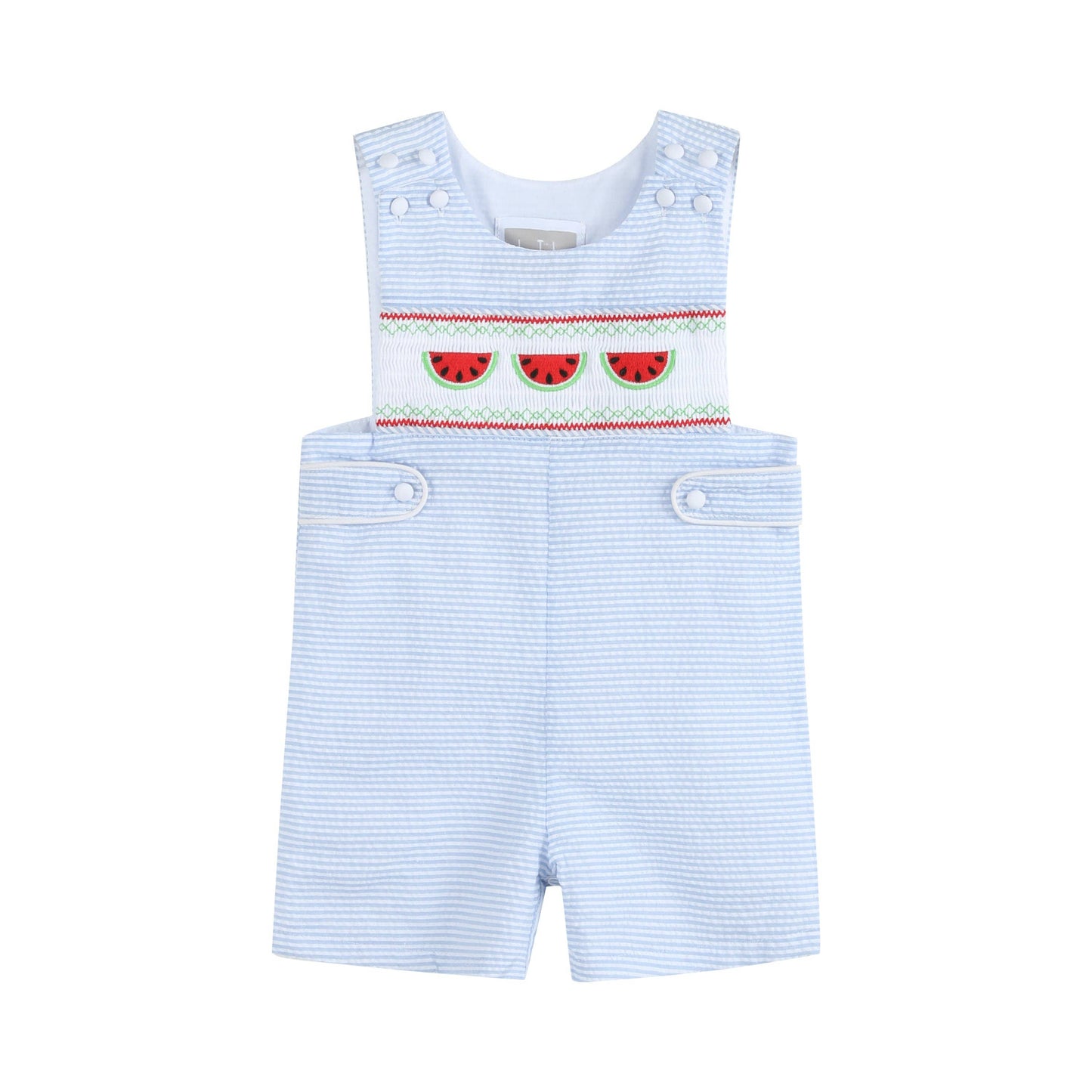 Blue Stripe Watermelon Smocked Shortalls