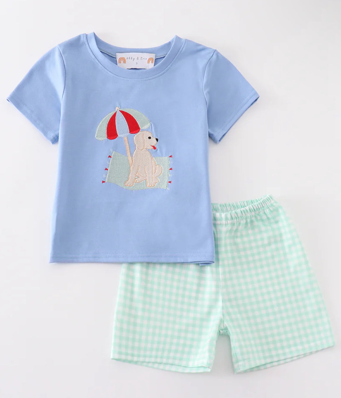 boys beach puppy appliqué short set
