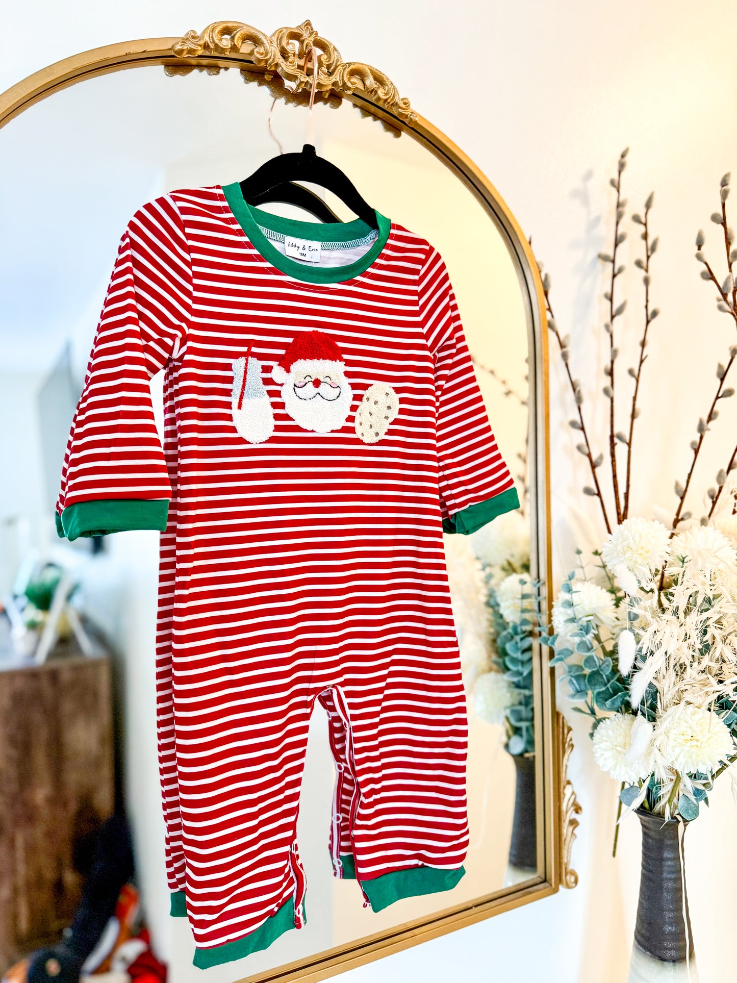 Christmas 2025 • boys milk Santa & cookies French knot romper