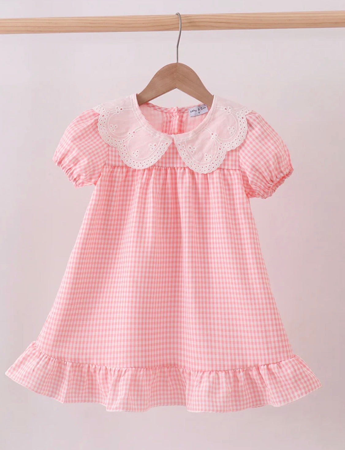 HD26 • pink gingham scalloped lace dress