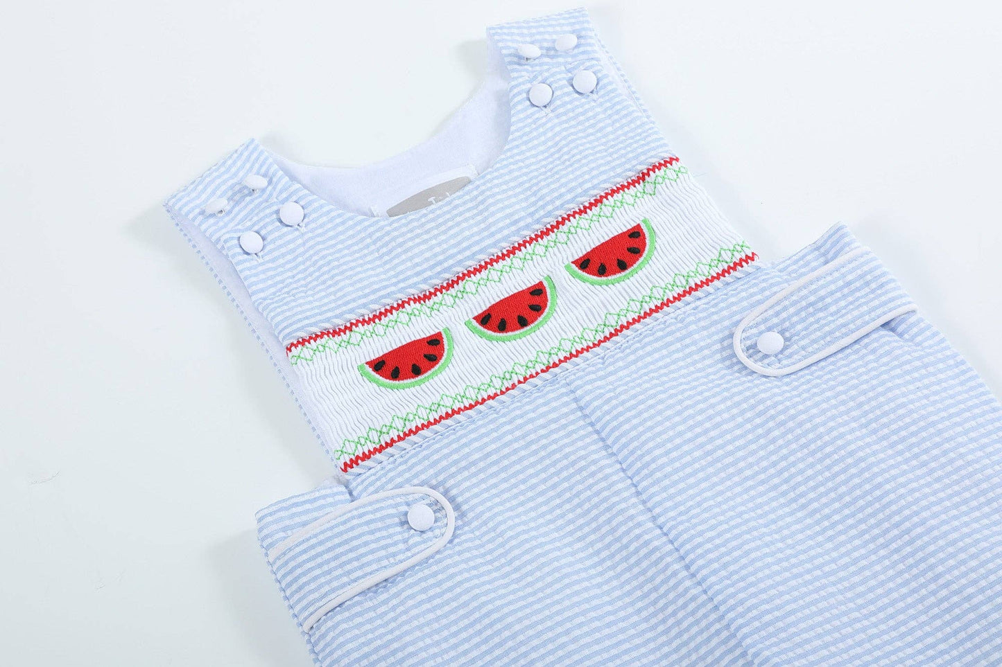 Blue Stripe Watermelon Smocked Shortalls