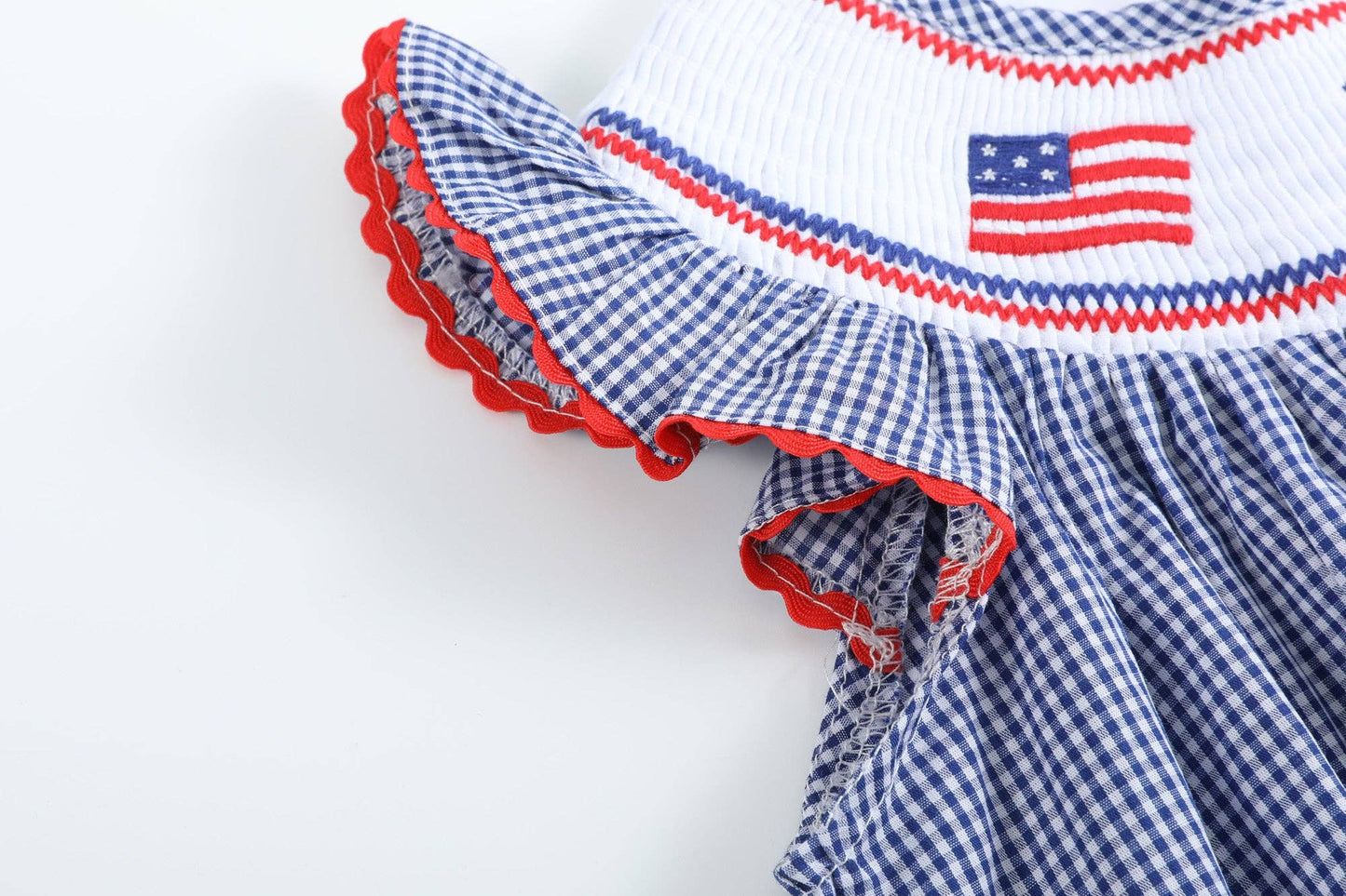 Blue USA Flag Smocked Bishop Dress
