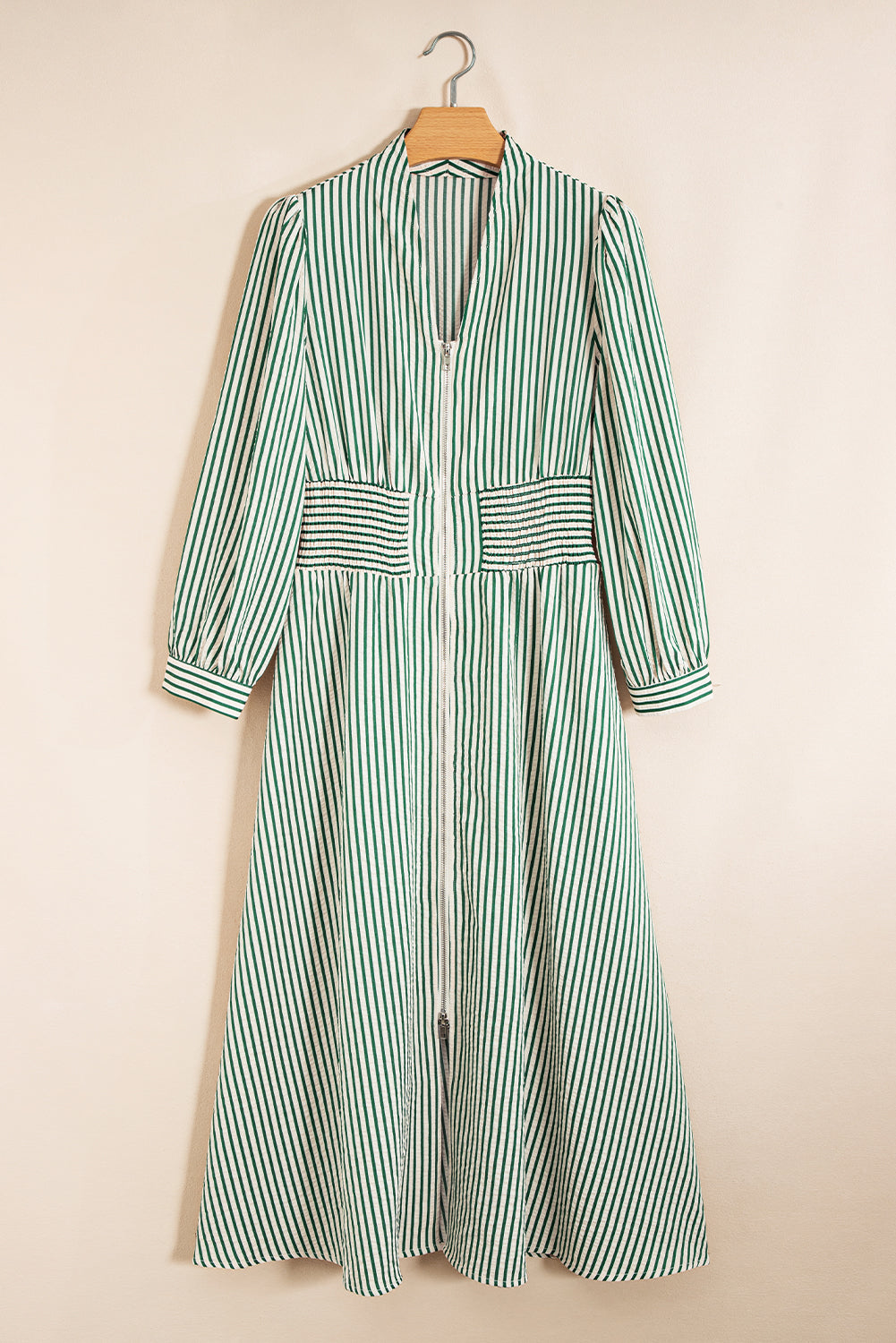 Green Stripe Clinched Midi Dress LT
