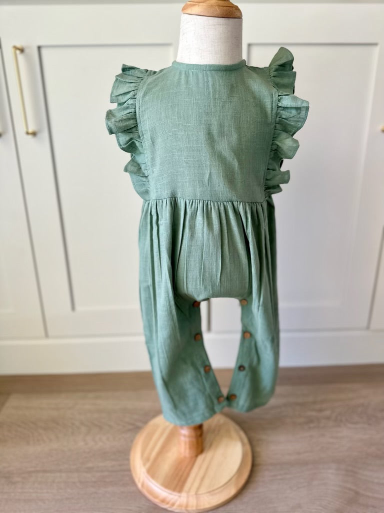 OLIVE RUFFLE SLEEVE LONG ROMPER YOBABY