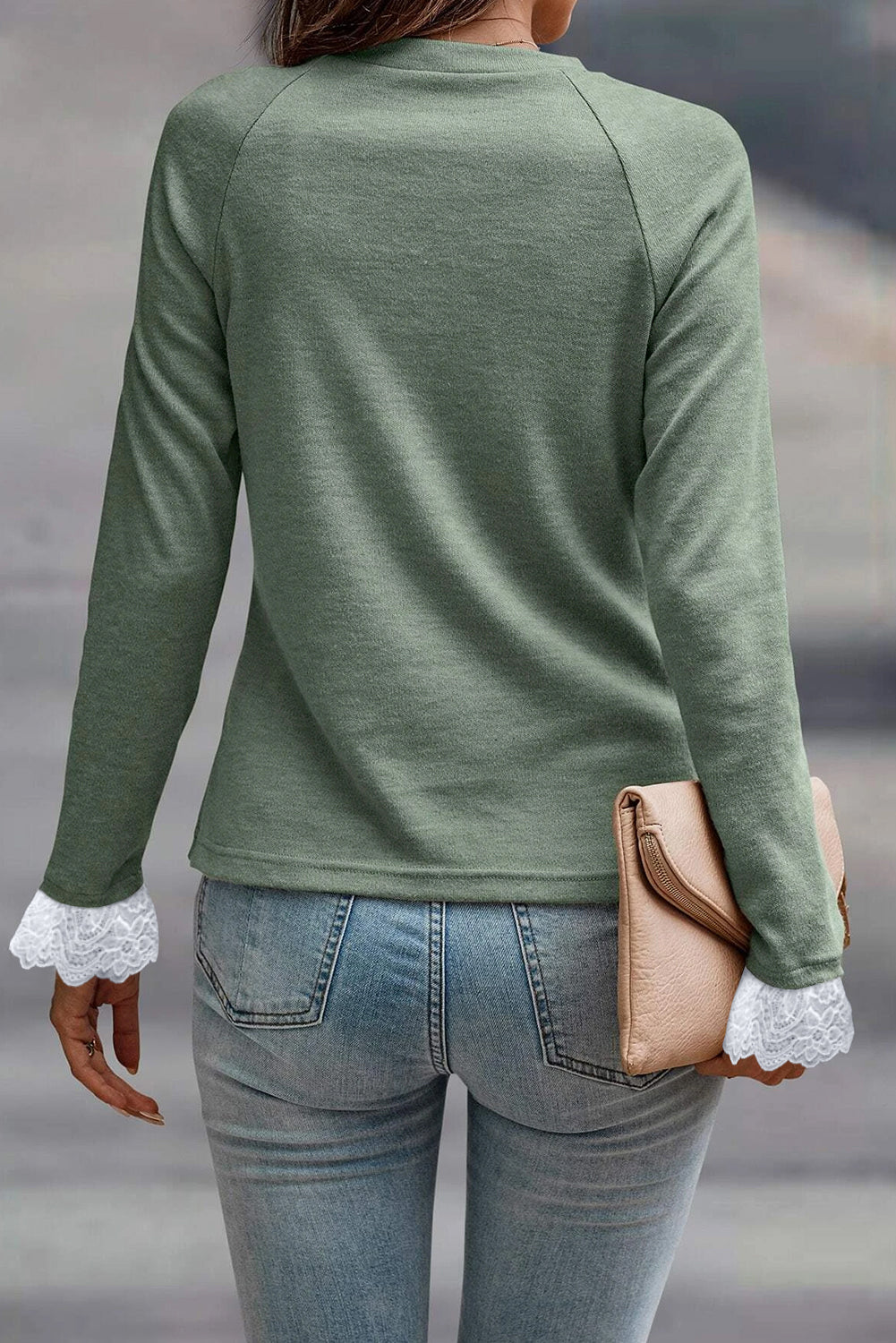 Green Seam Lace Cuff Raglan Top LT