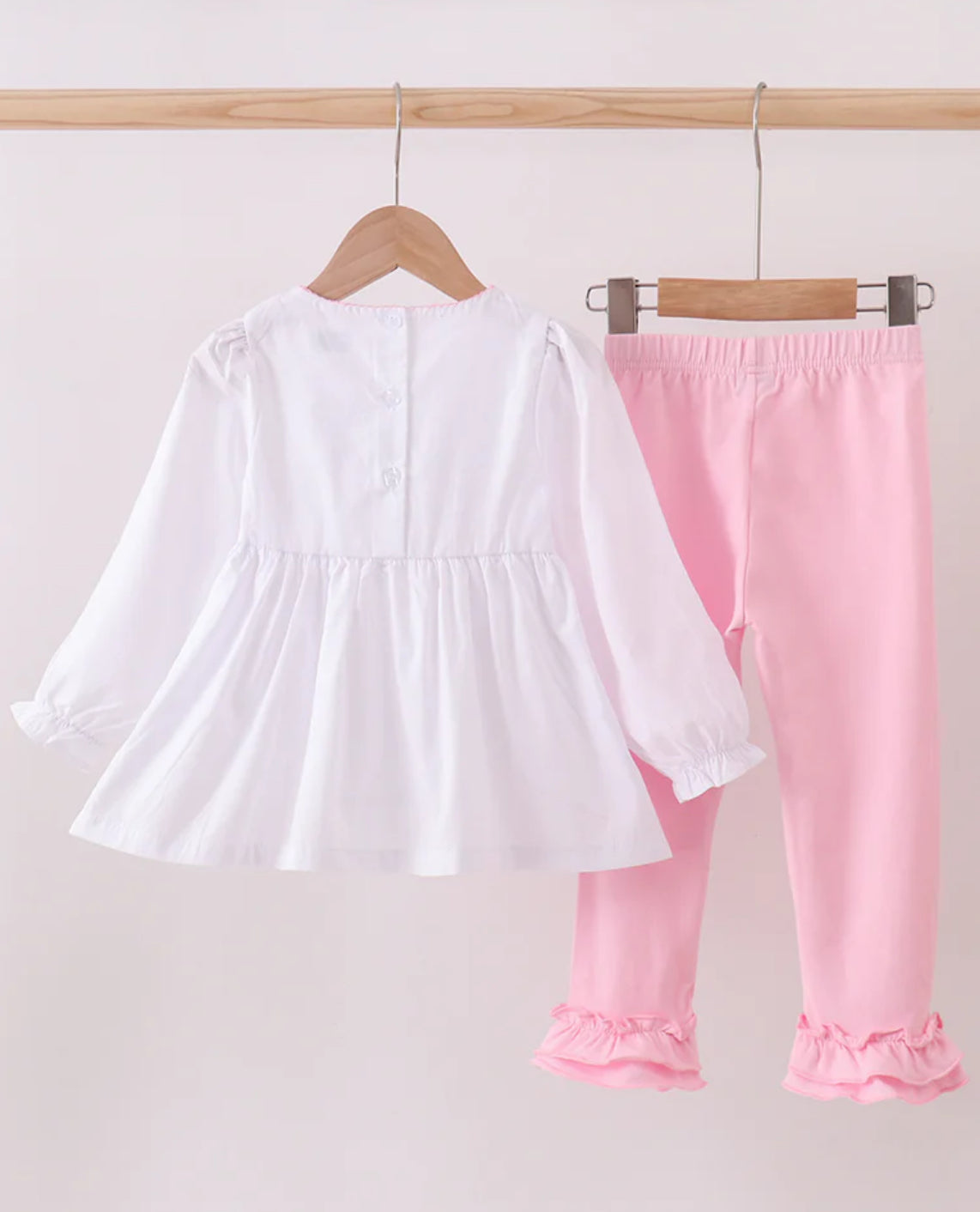 Christmas 2025 • girls white Christmas tree embroidered pink pant set