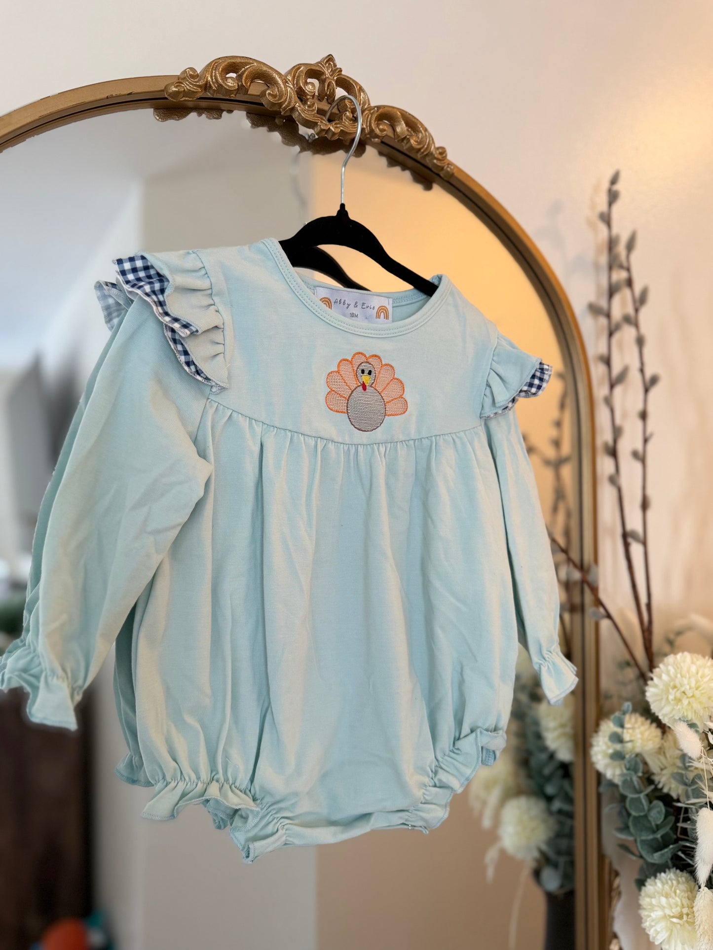Girls embroidered turkey bubble