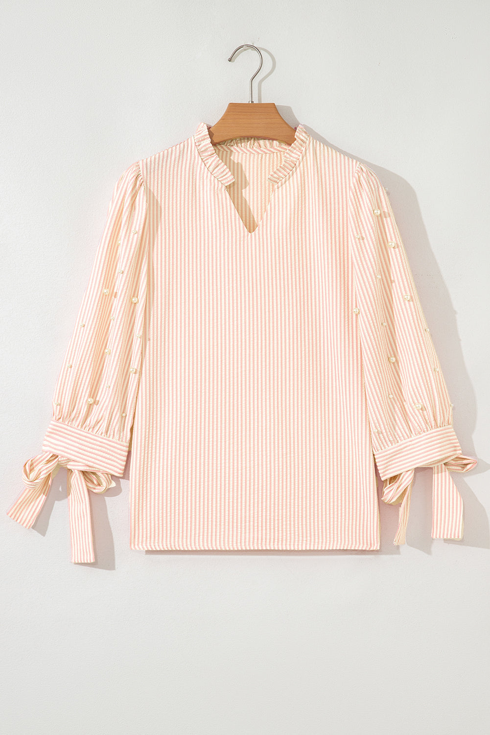 Stripe Bow Knot Pearl Blouse LT