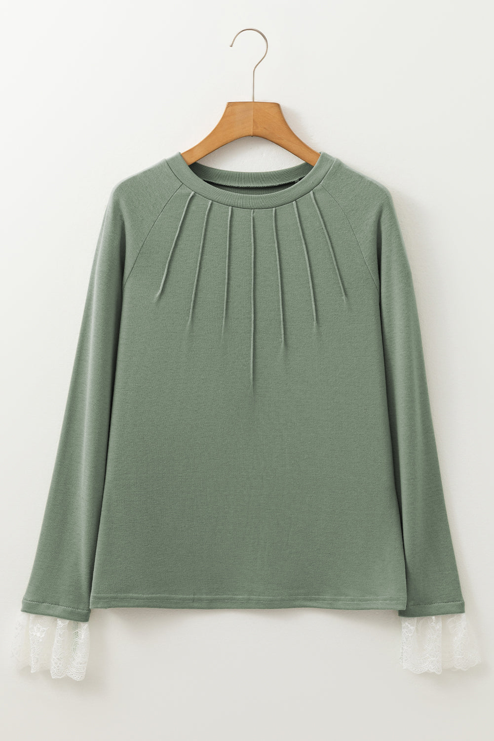 Green Seam Lace Cuff Raglan Top LT