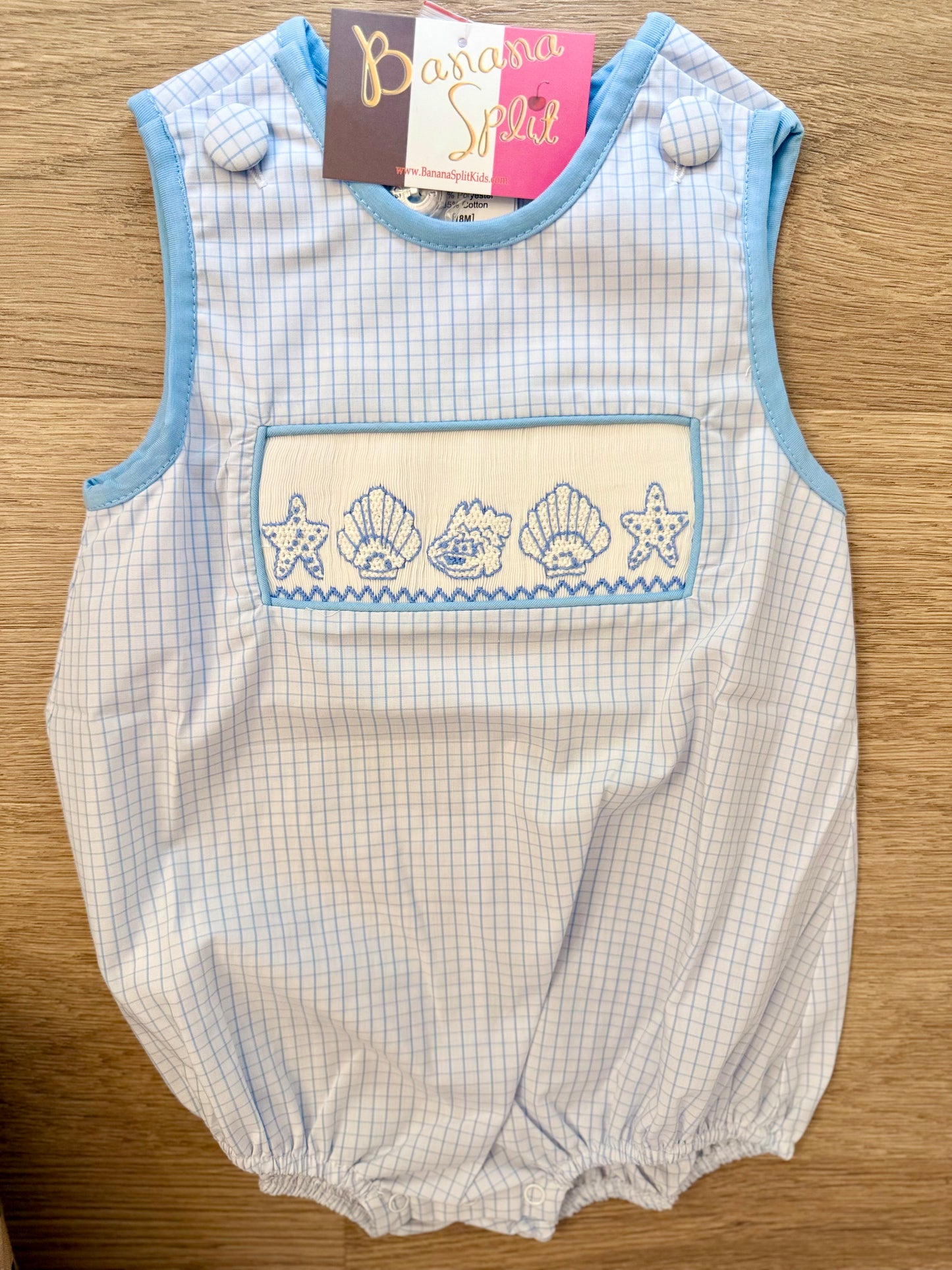 BS26 • boys hand smocked seashell smocked bubble (223)