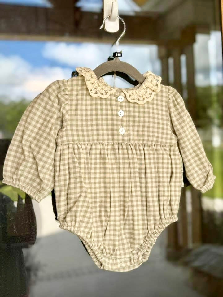 Girls Green Gingham & Lace bubble