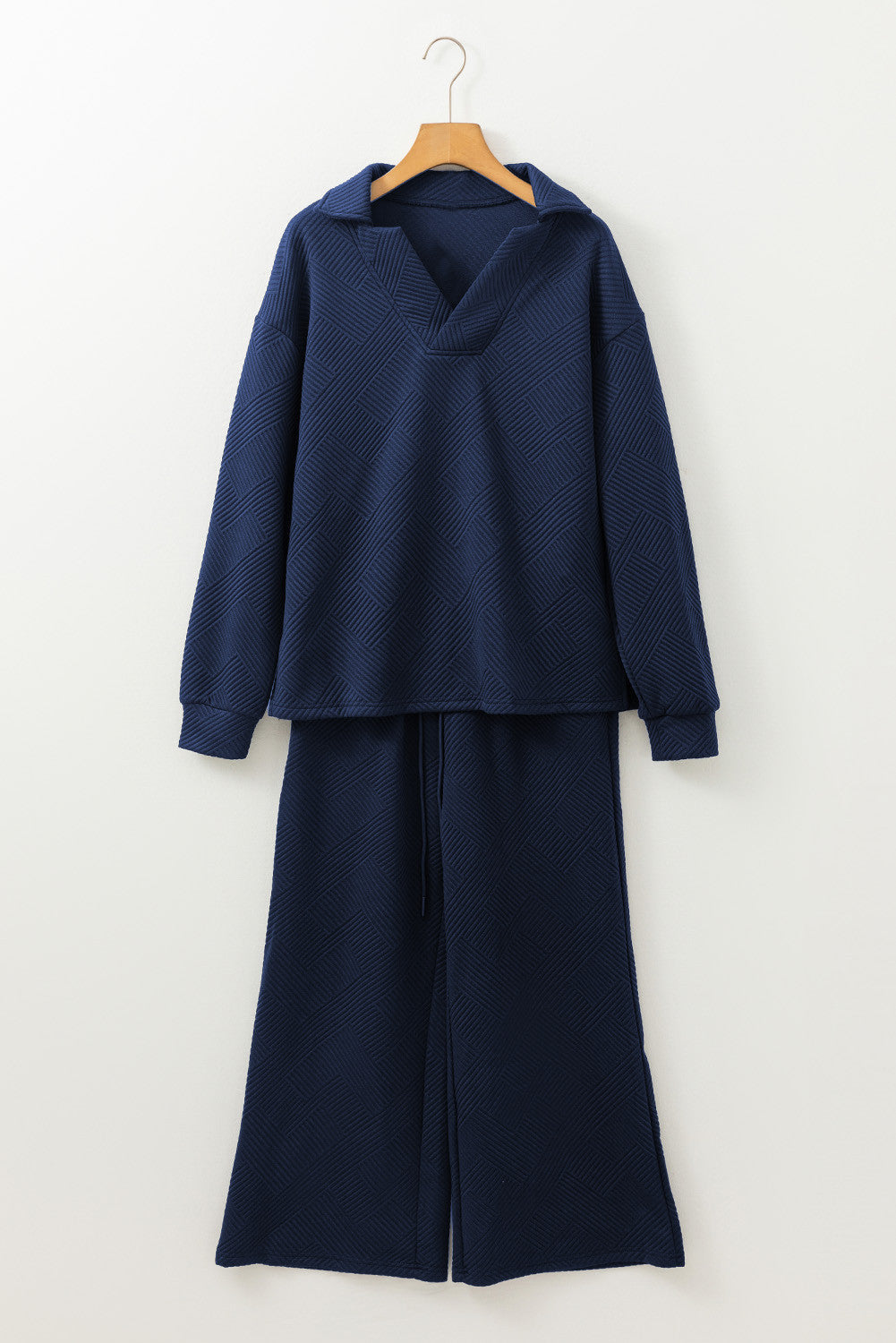 Blue Textured V Neck Set LT