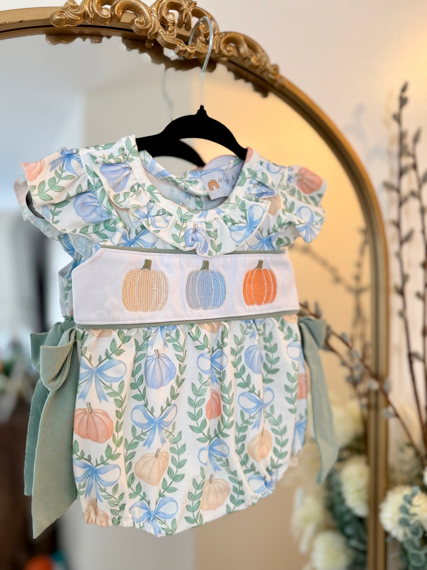 Girls embroidered pumpkin bubble
