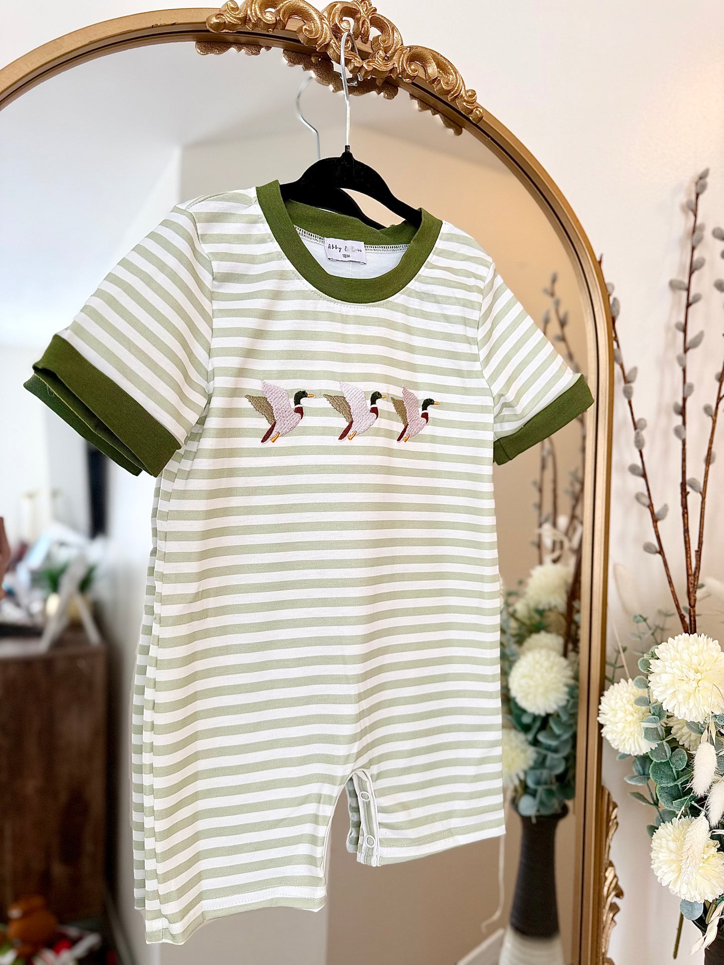 HD26 • boys embroidered duck stripe romper