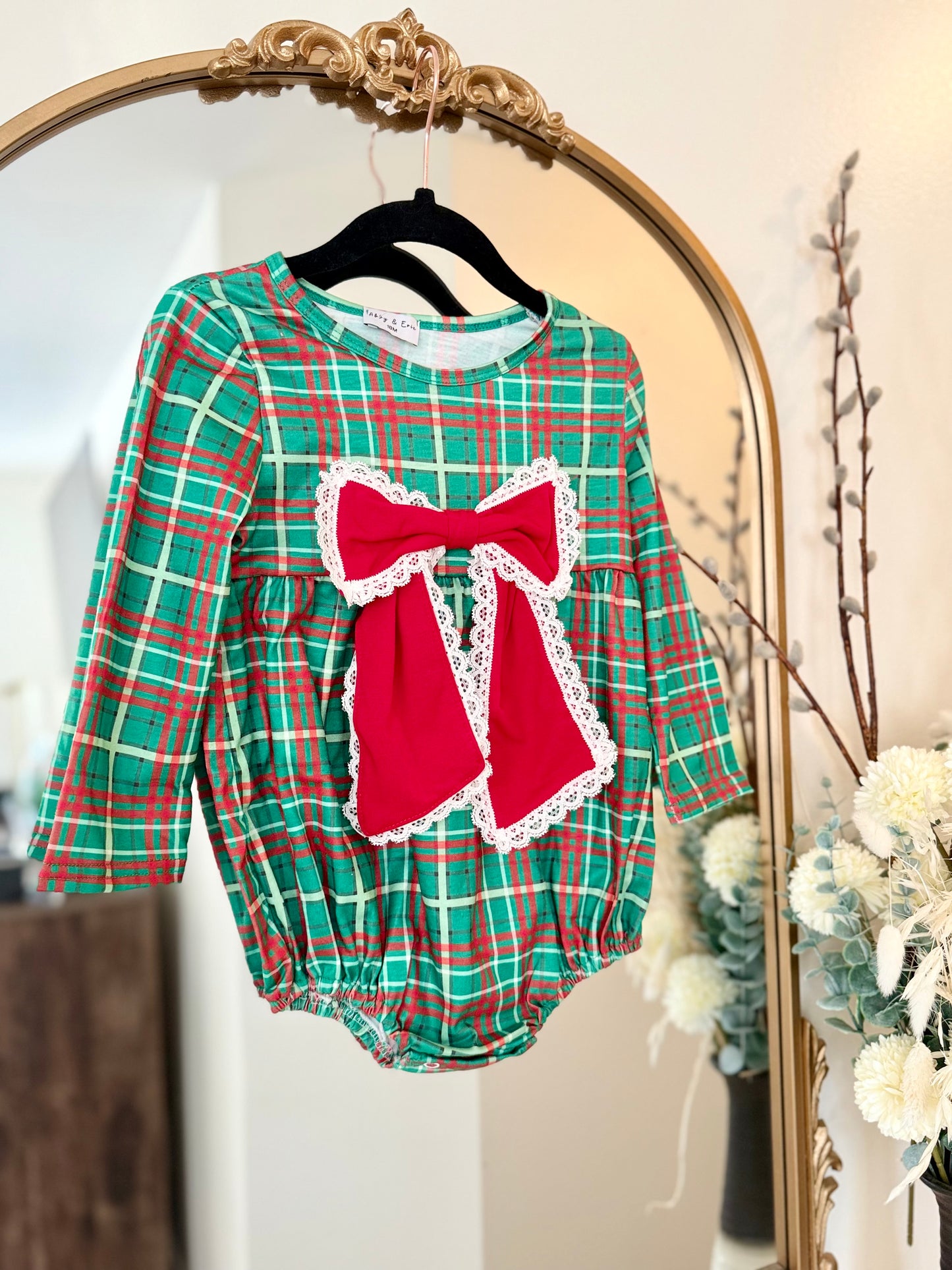 Christmas 2025 • girls plaid & lace bow bubble