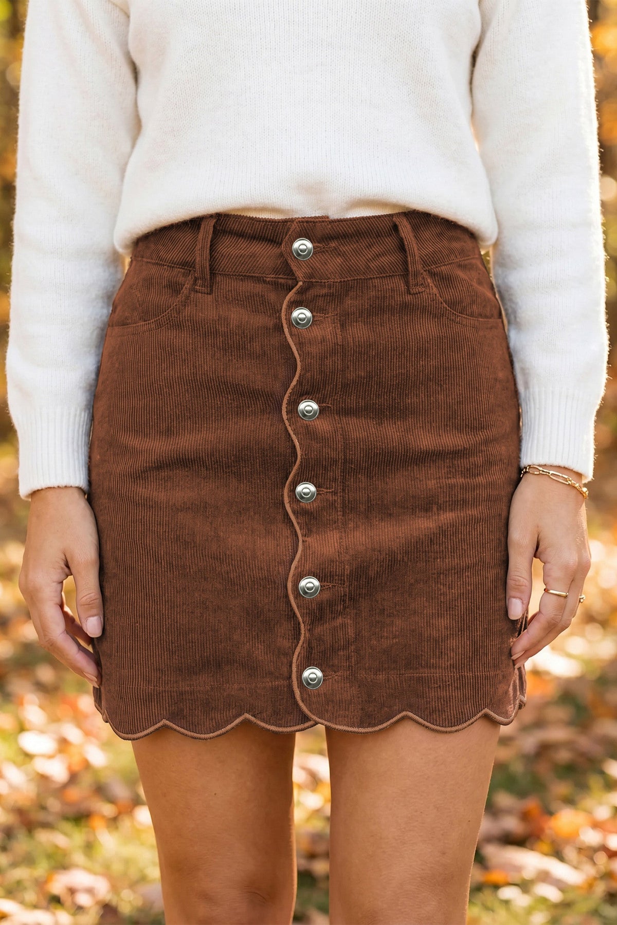 Coffee Button Corduroy Skirt RTS