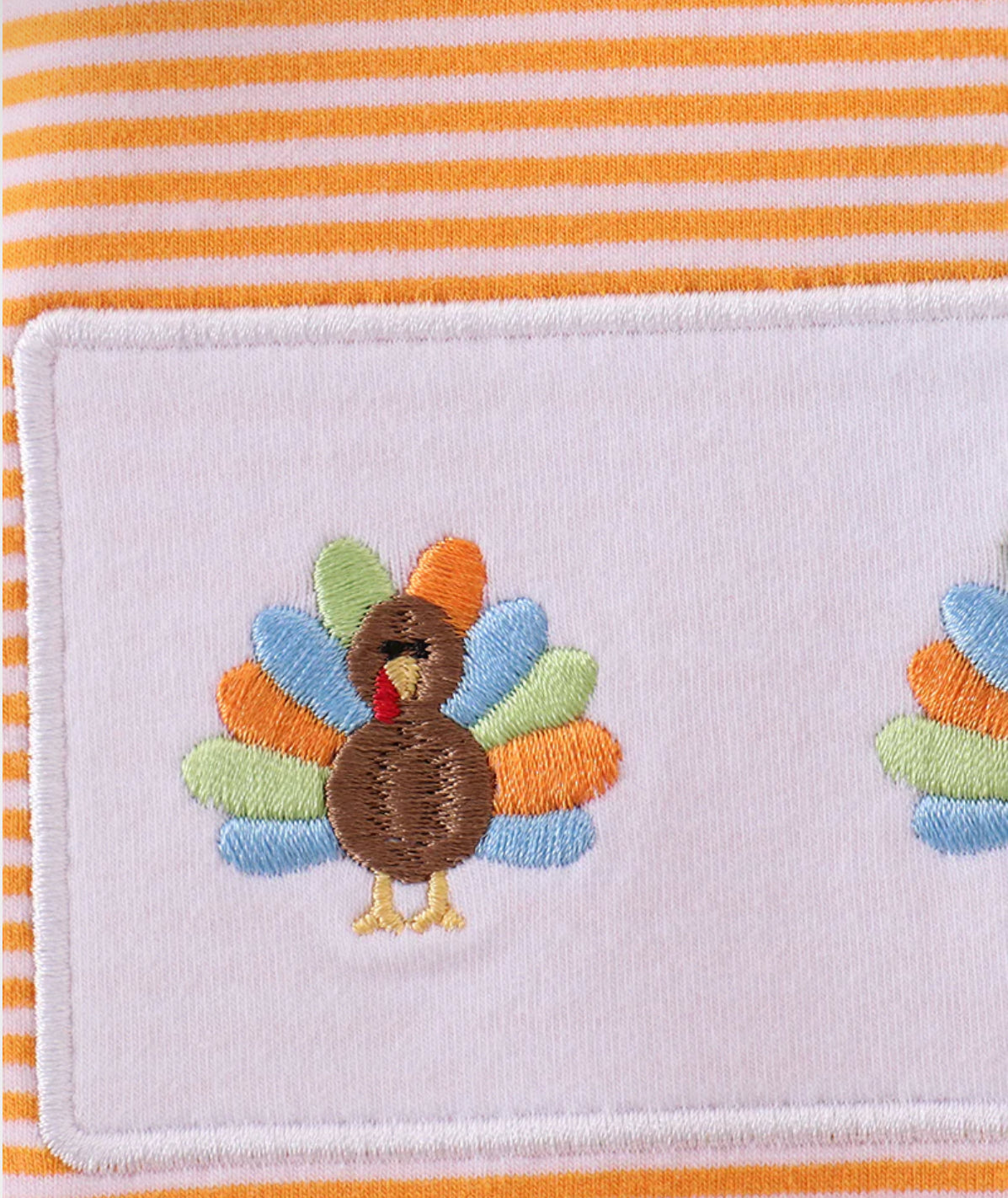 Thanksgiving 2025 • Boys stripe orange turkey embroidered shirt