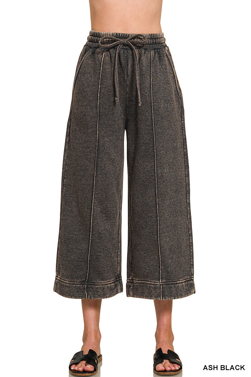 Acid Wash Crop Zenana Wide Leg Pants *Multiple Colors* RTS