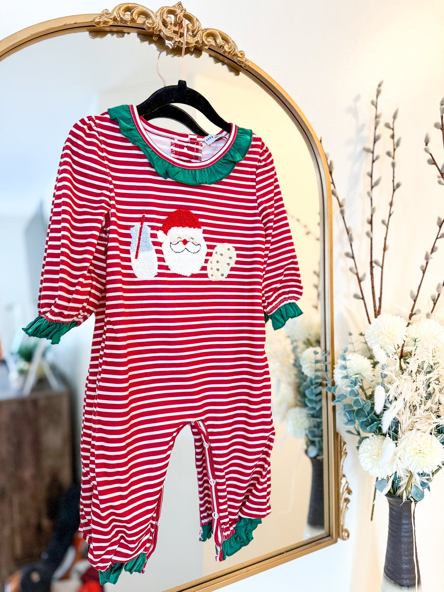 Christmas 2025 • girls milk Santa & cookies French knot romper