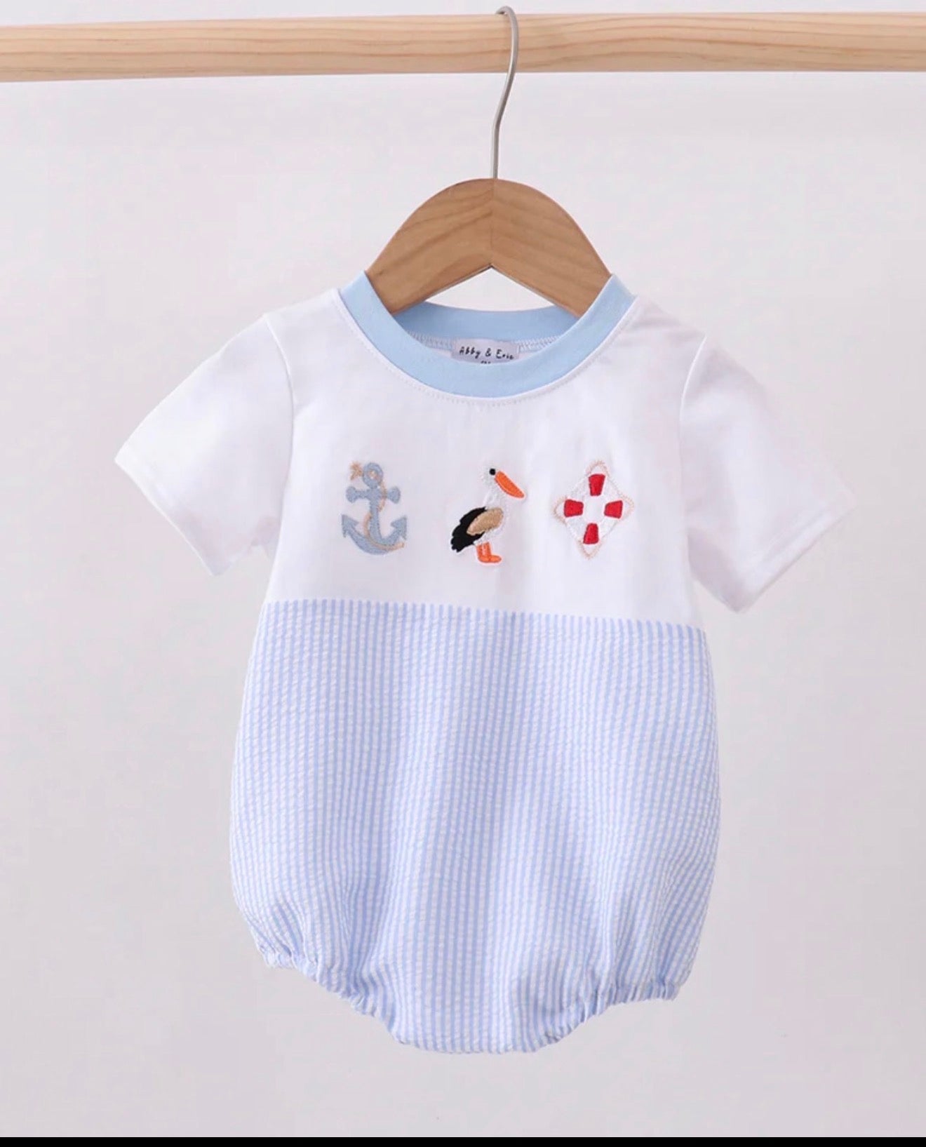 HD26 • boys embroidered & seersucker nautical bubble