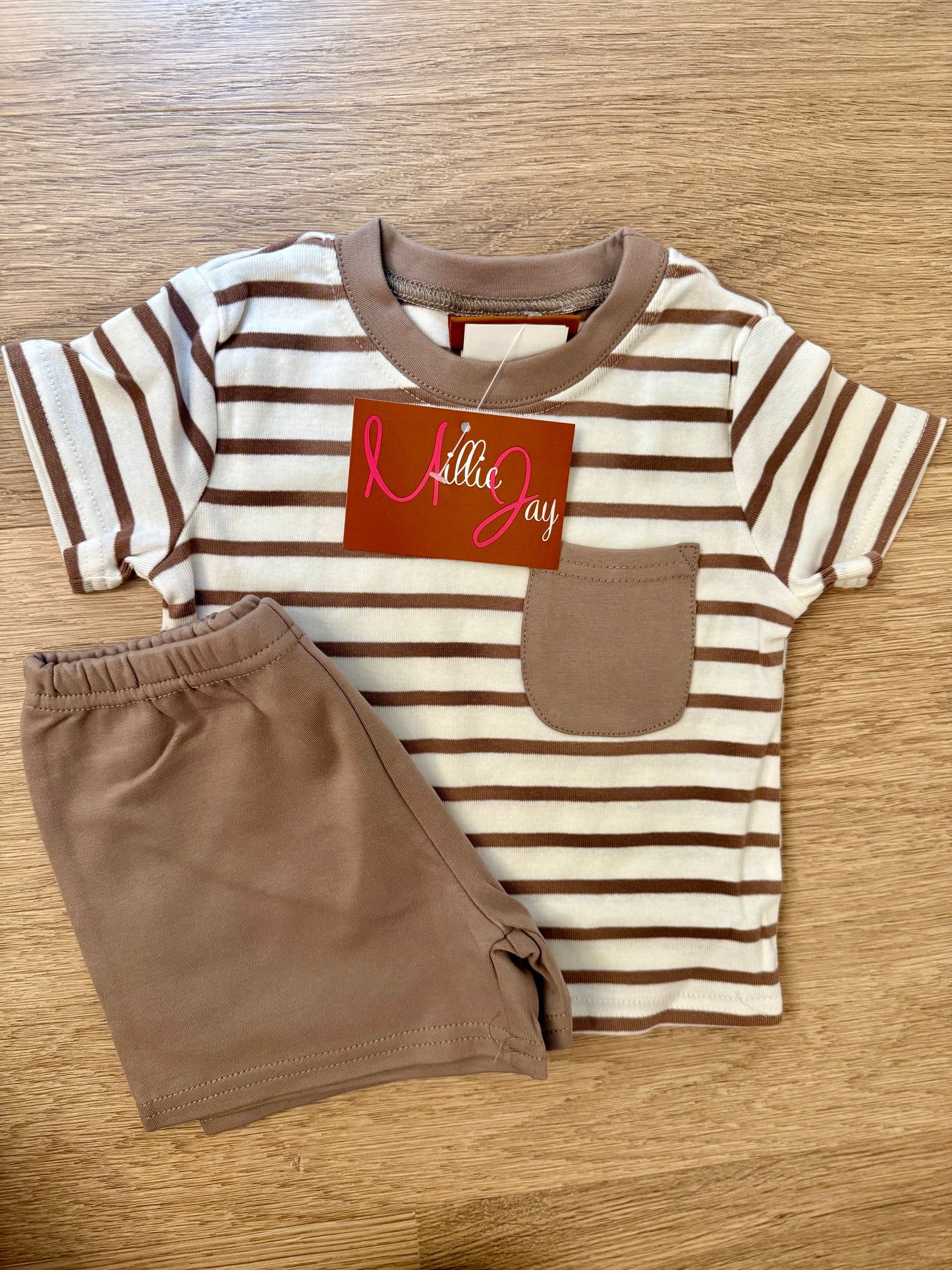 Mj26 • boys hudson mocha stripe short set (666)