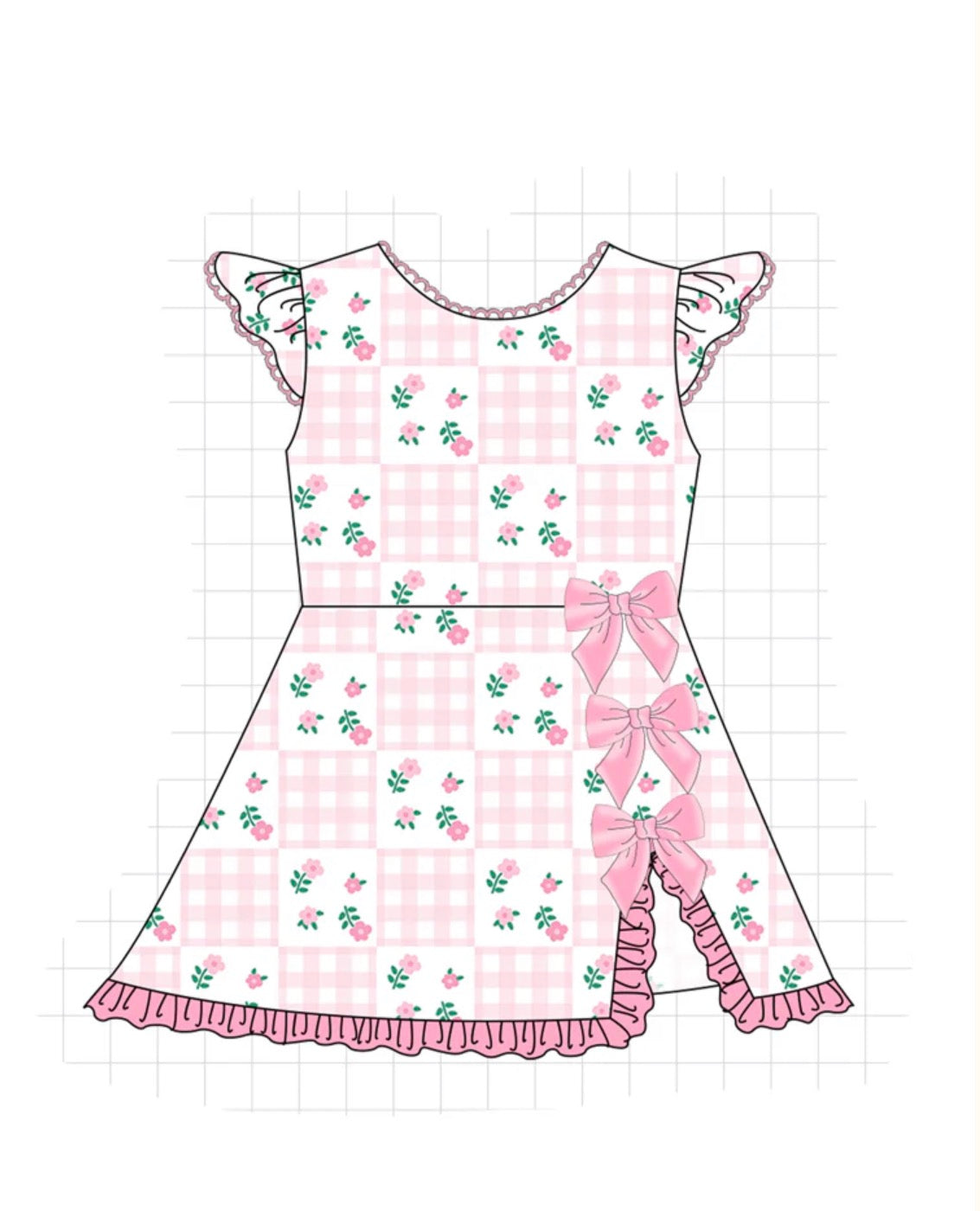 Preorder 81 • girls pink floral gingham dress. Ships mid July