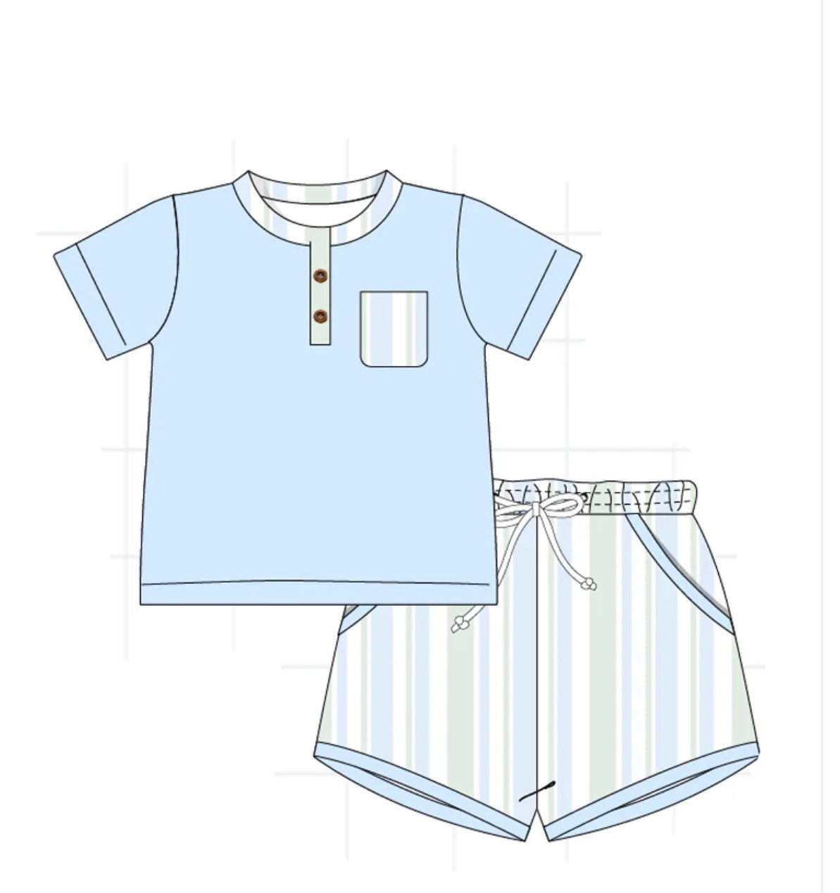 HD26 • boys blue stripe print short set