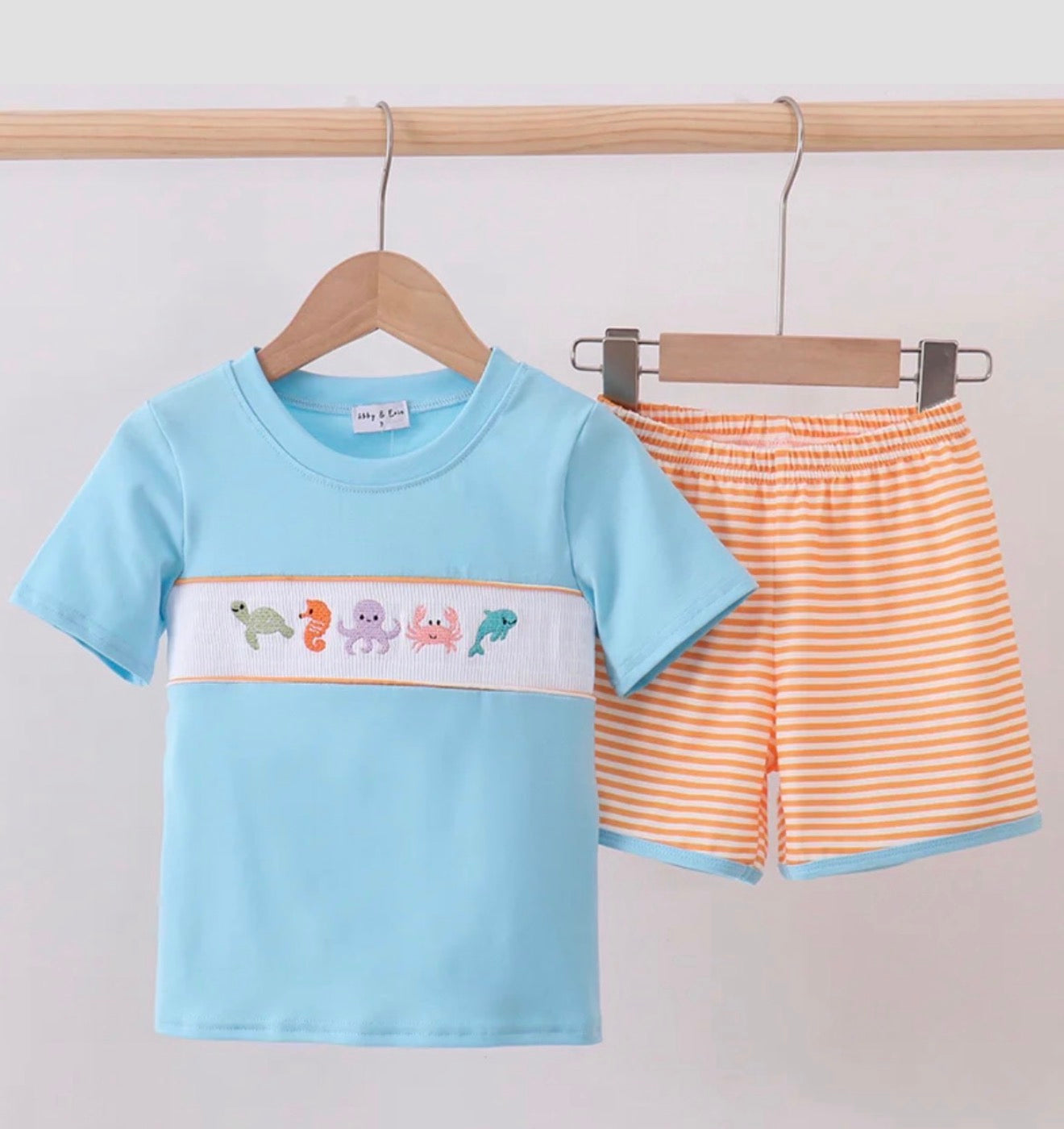 HD26 • boys machine smocked marine creature short set