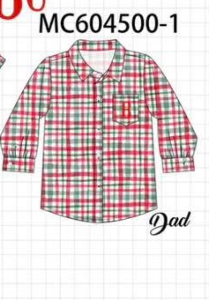 Preorder 88 • dad plaid Christmas monogrammed shirt. Ships sept