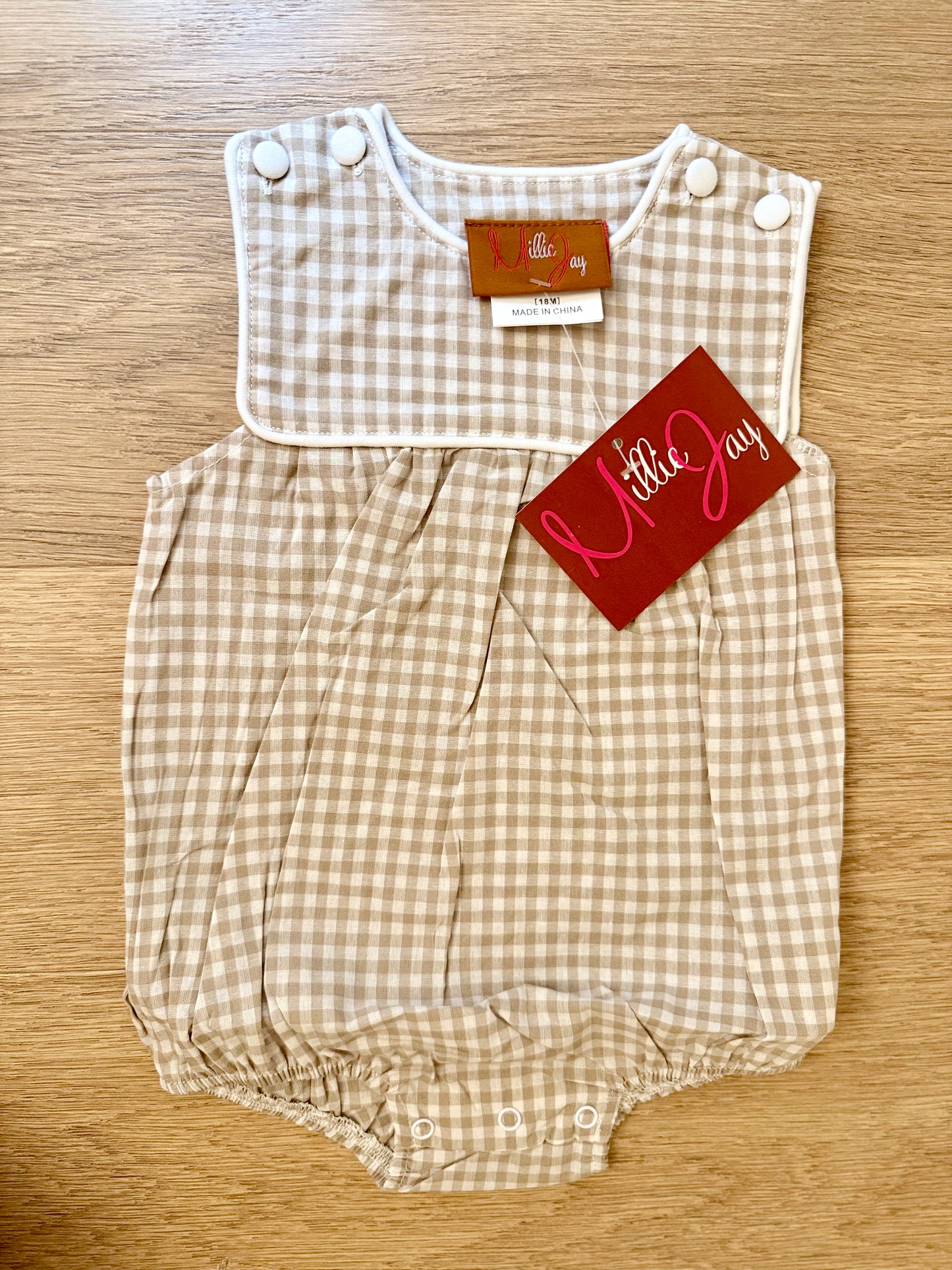 MJ26 • Boys colton khaki gingham bubble (574)