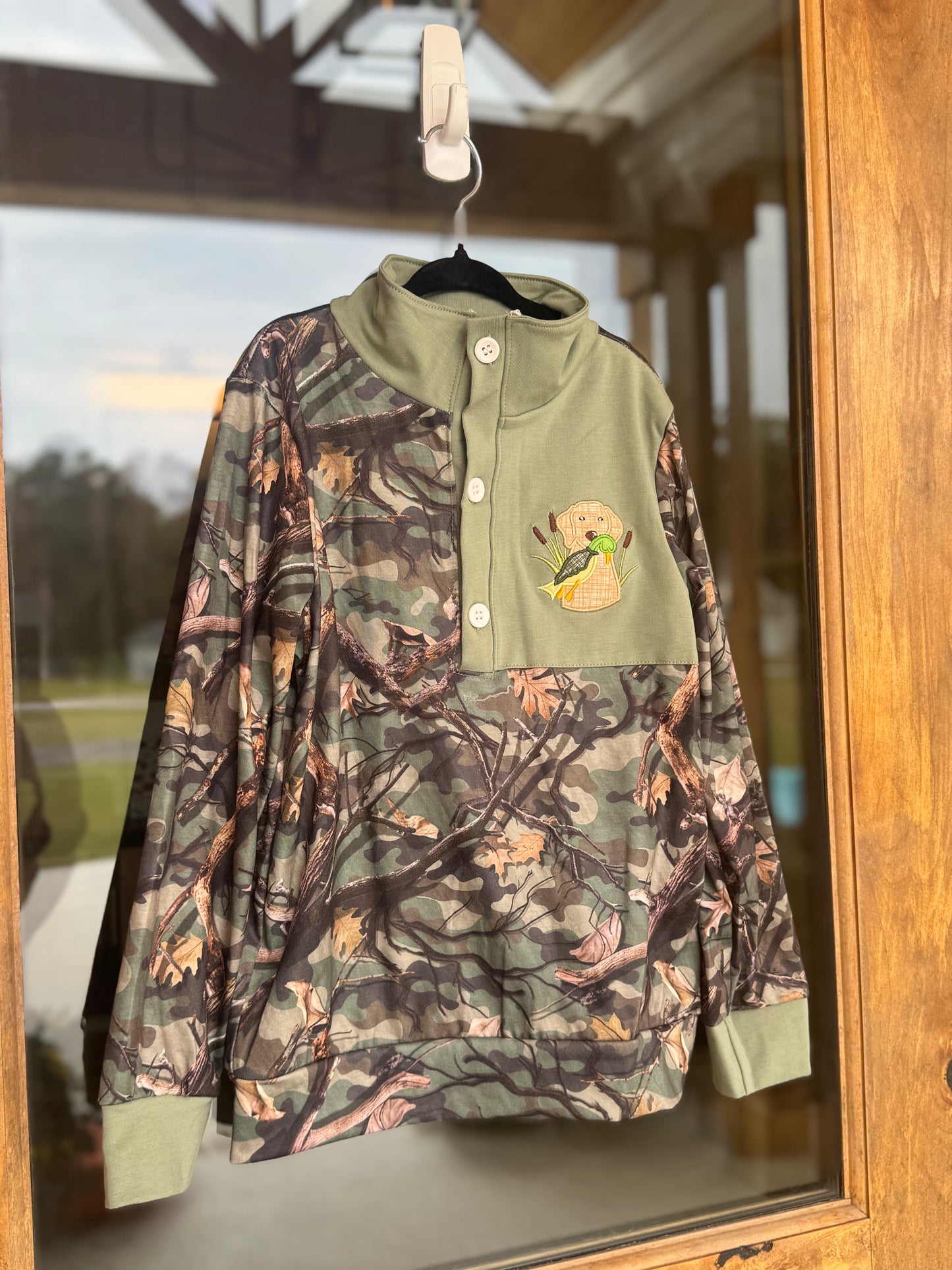 HD • boys embroidered camo hunting dog pullover