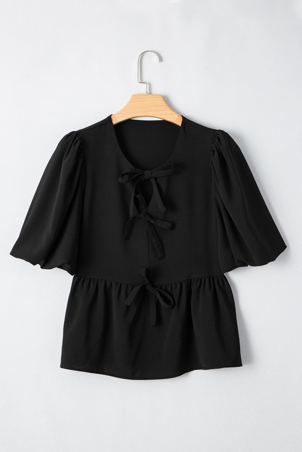 Black Bow Tie Peplum Blouse LT