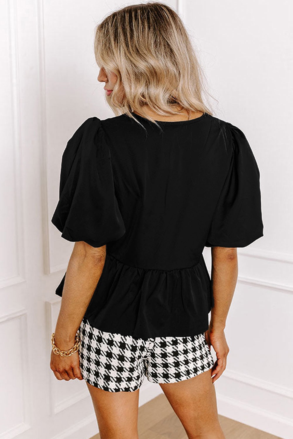 Black Bow Tie Peplum Blouse LT