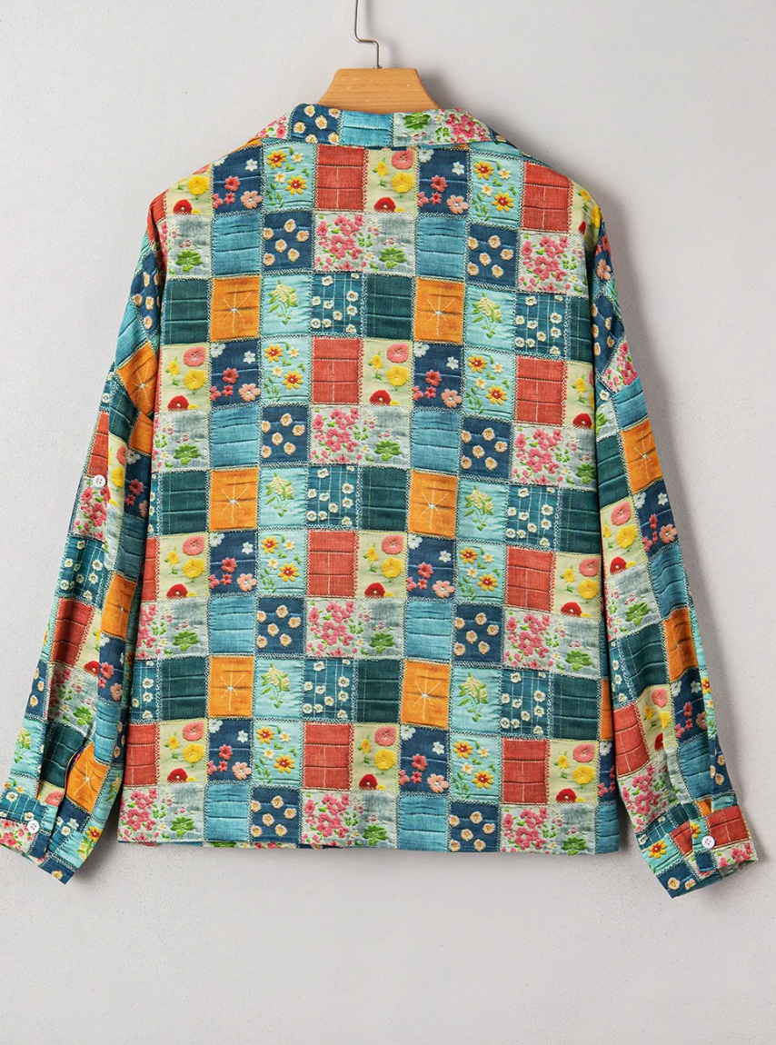 Floral Patchwork V Neck Blouse RTS