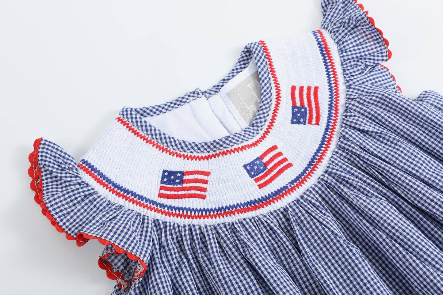 Blue USA Flag Smocked Bishop Dress