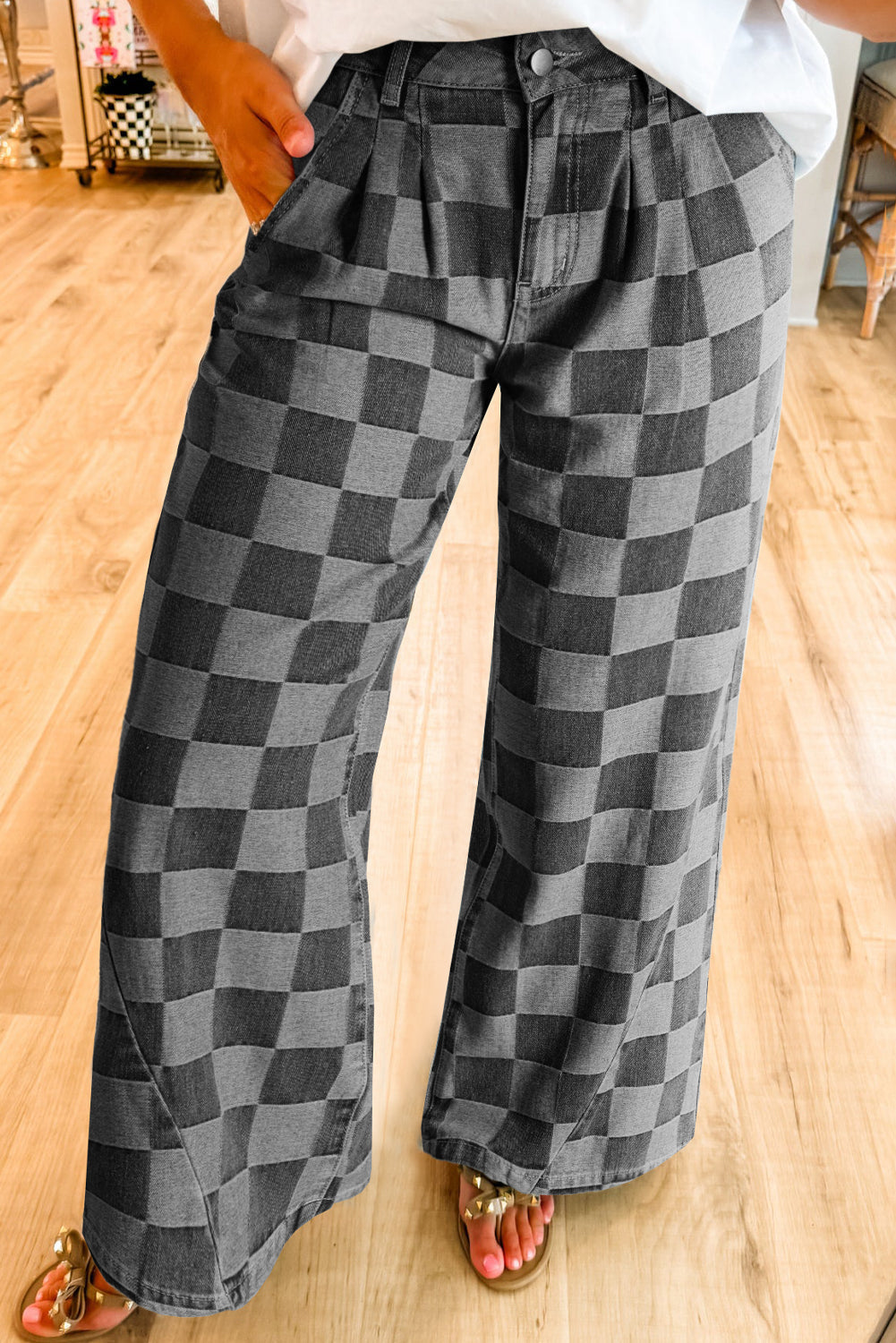 Grey Checkered Jeans LT