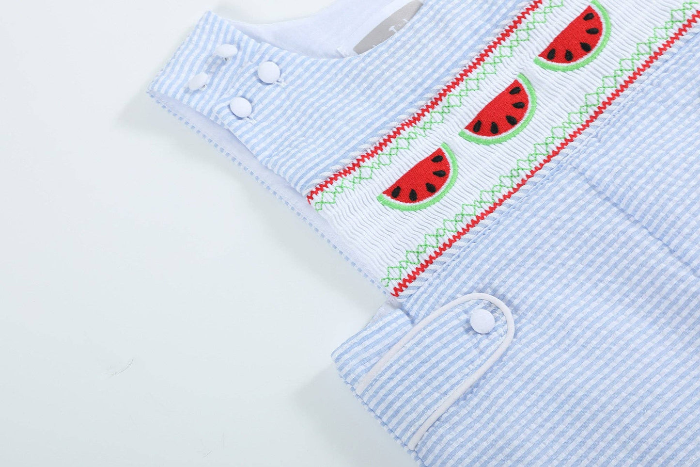 Blue Stripe Watermelon Smocked Shortalls