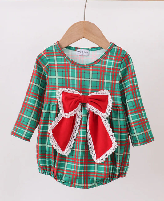 Christmas 2025 • girls plaid & lace bow bubble