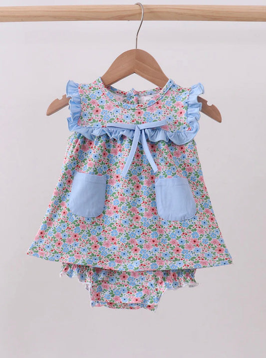 HD26 • Blue Floral Print Ruffle Bubble