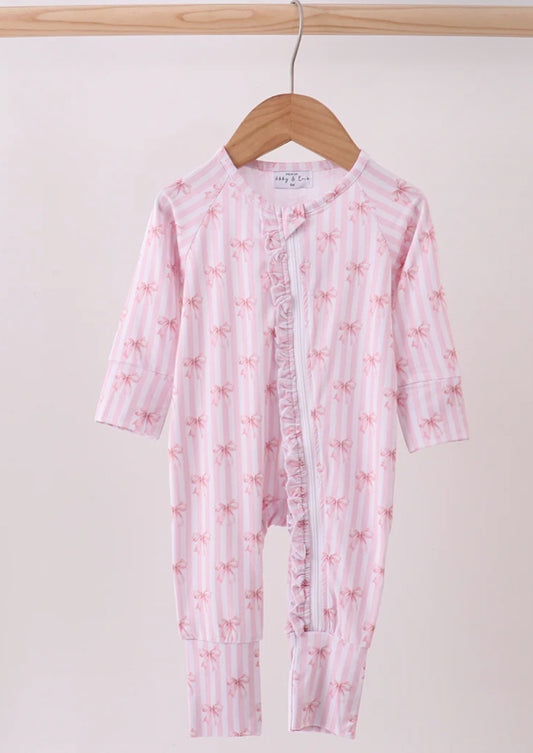 Bamboo • pink bow stripe zippy