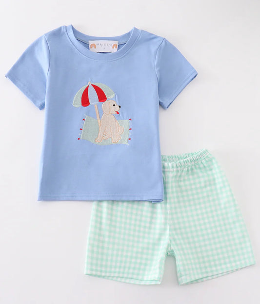 boys beach puppy appliqué short set