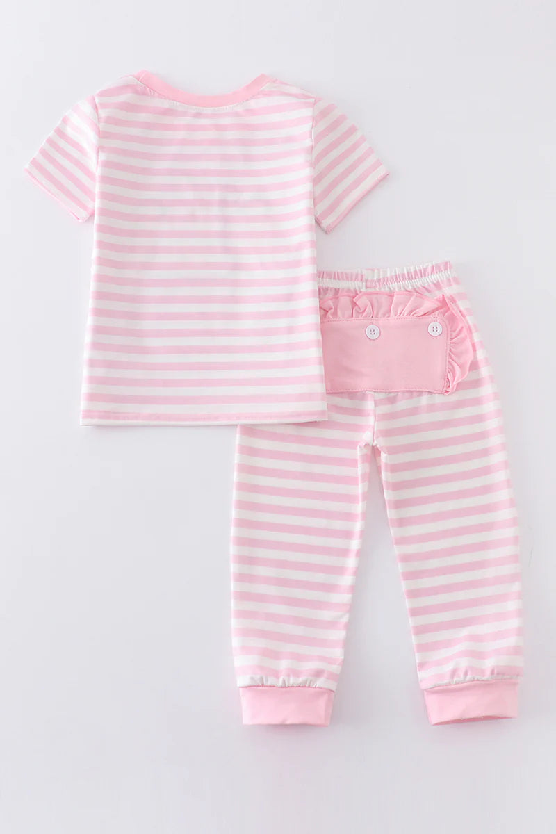 Pink Rabbit Carrot Applique Ruffle Girl Pajamas Set