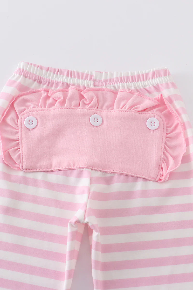 Pink Rabbit Carrot Applique Ruffle Girl Pajamas Set