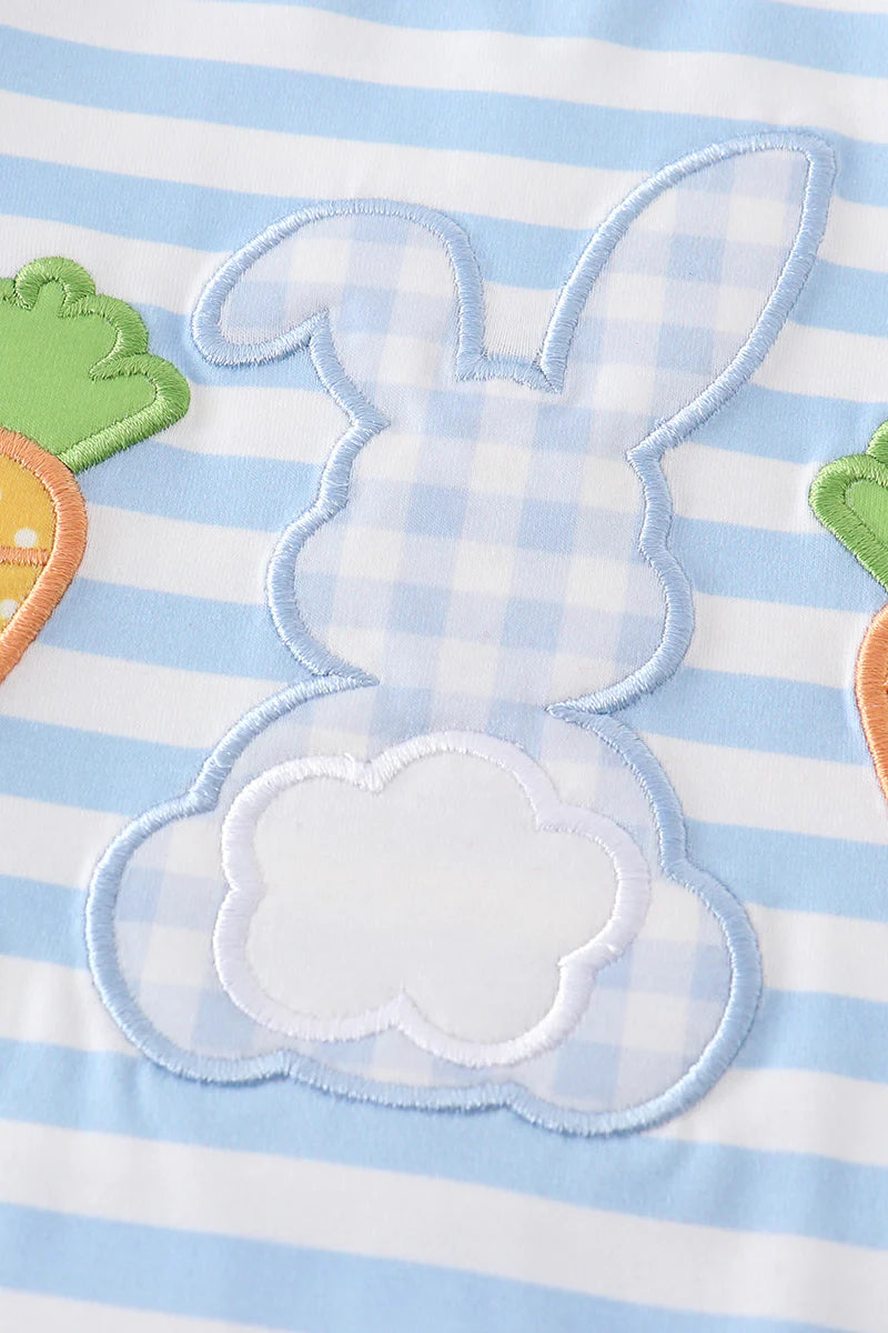 Blue Rabbit Carrot Applique Boy Pajamas Set