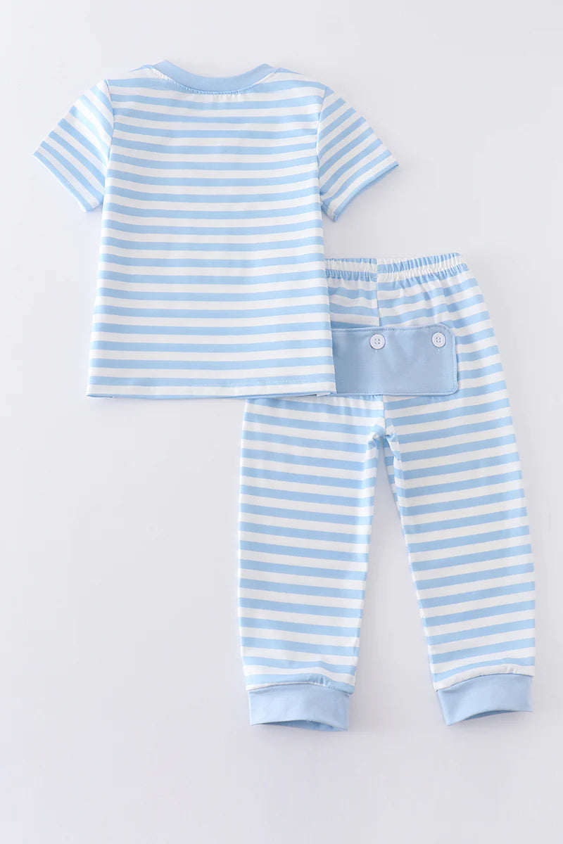 Blue Rabbit Carrot Applique Boy Pajamas Set