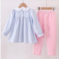 Girls embroidered pink bow stripe pant set