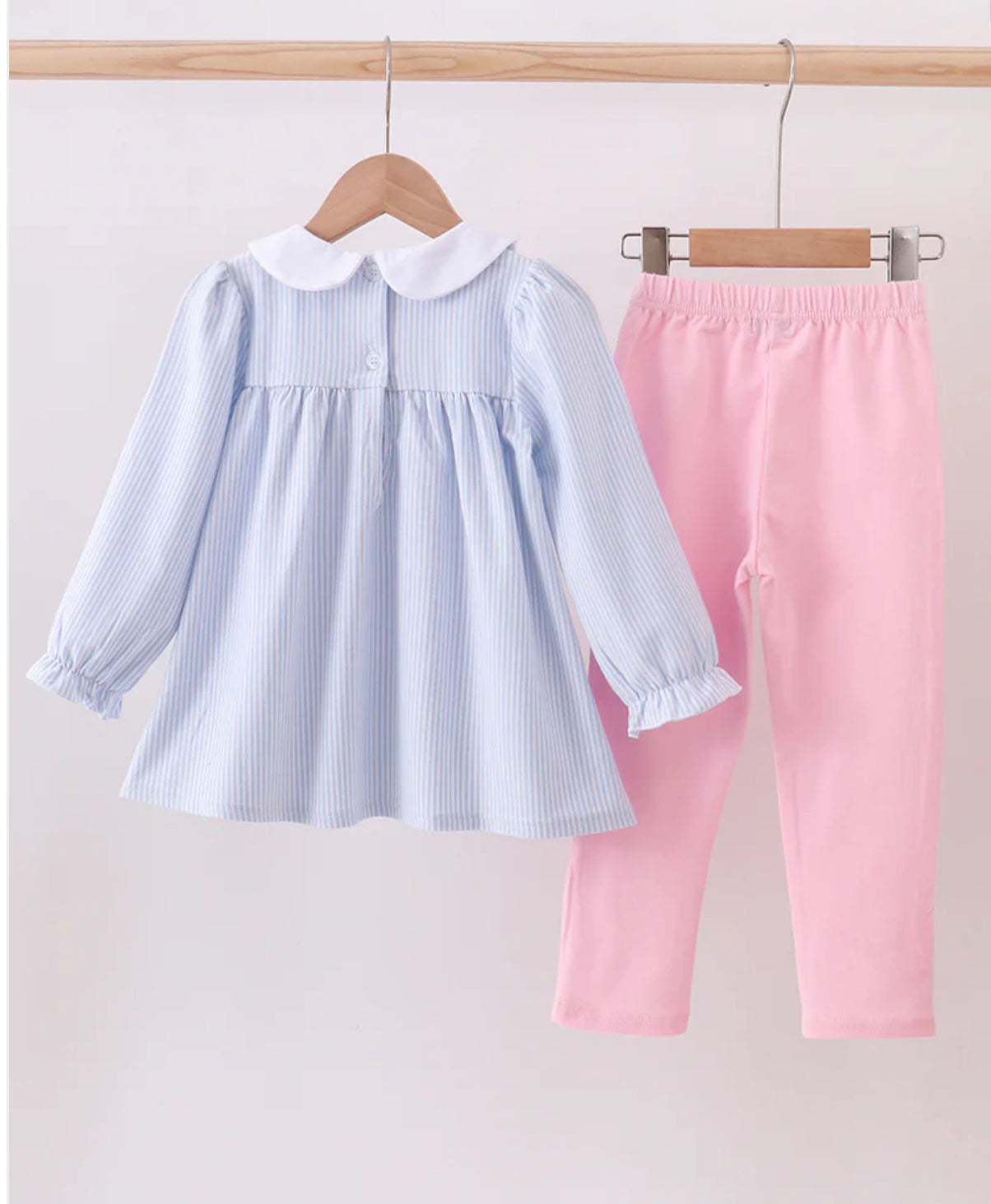 Girls embroidered pink bow stripe pant set