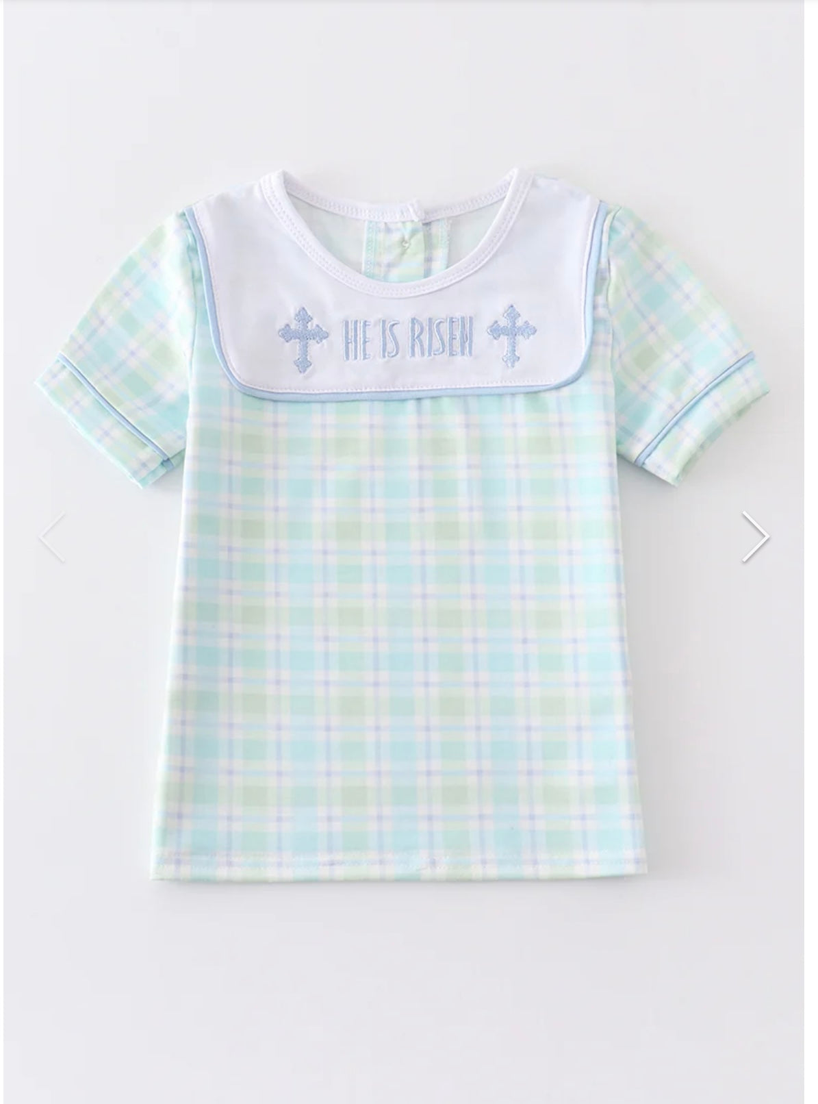 Boys He is risen embroidered short sleeve